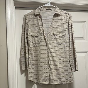 J. McLaughlin Beige Patterned Button Down Shirt